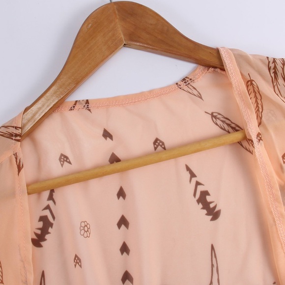 2 LEFT! Boho Open Kimono in Peach Print - Picture 7 of 8